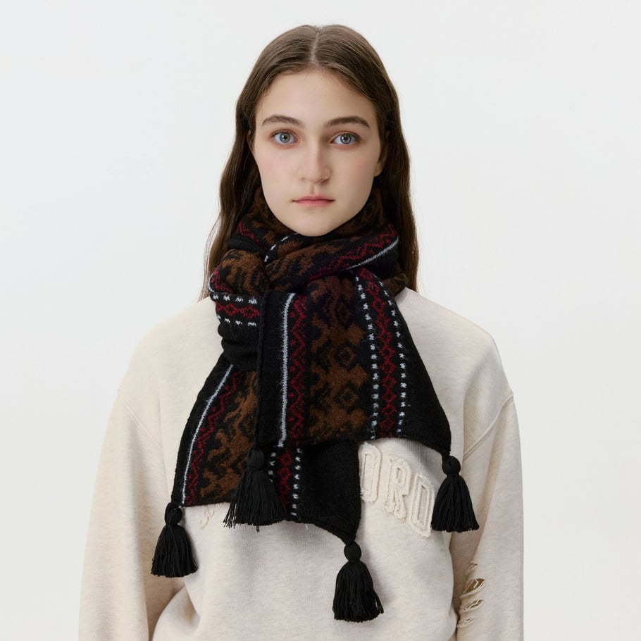 Sciarpa invernale da donna in lana Fair Isle vintage, 1 pezzo