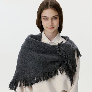 Sciarpa invernale da donna in lana con nappe, classica, tinta unita, 1 pezzo h5 Immagine2
