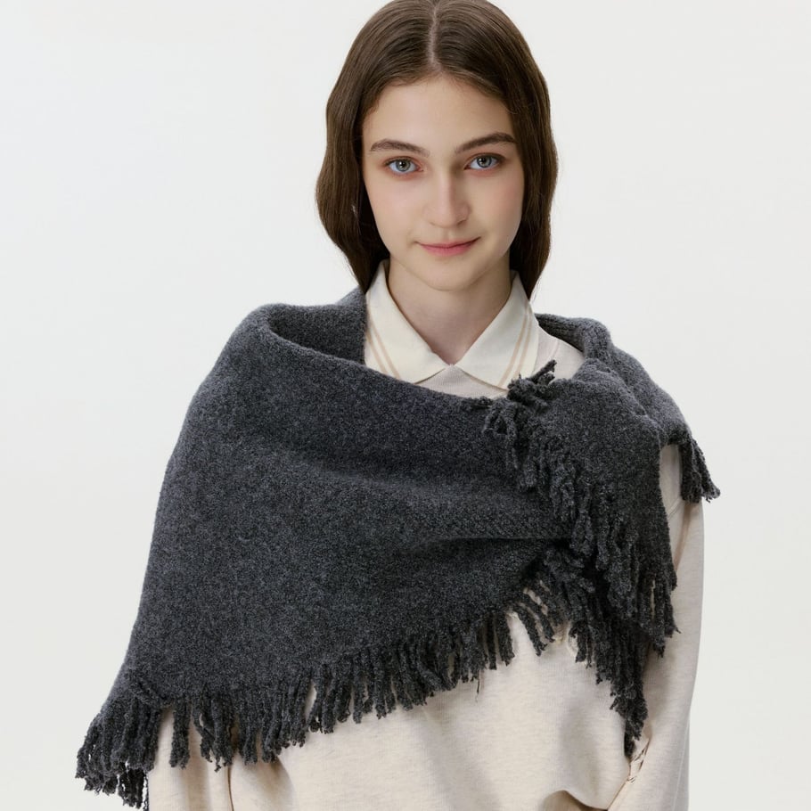 Sciarpa invernale da donna in lana con nappe, classica, tinta unita, 1 pezzo h5Immagine2