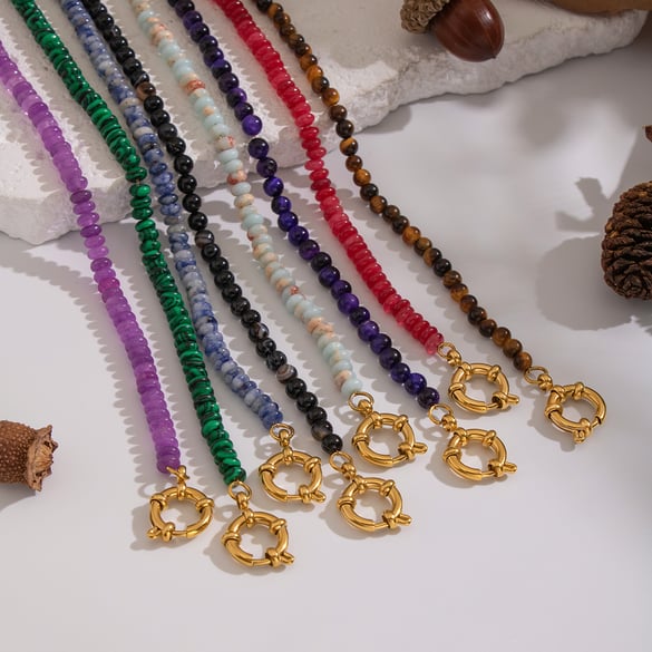 1 pièce Collier de perles rétro en pierres naturelles couleur or DIY 2