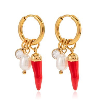 1 paio di orecchini pendenti da donna in acciaio inossidabile color oro con peperoncino rosso classico h5 