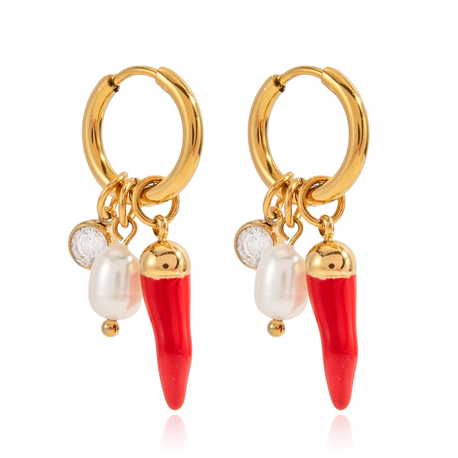 1 paio di orecchini pendenti da donna in acciaio inossidabile color oro con peperoncino rosso classico 