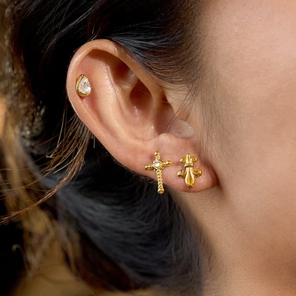 1 Set Classic Cross Stainless Steel Gold Color Women's Earring Sets 2