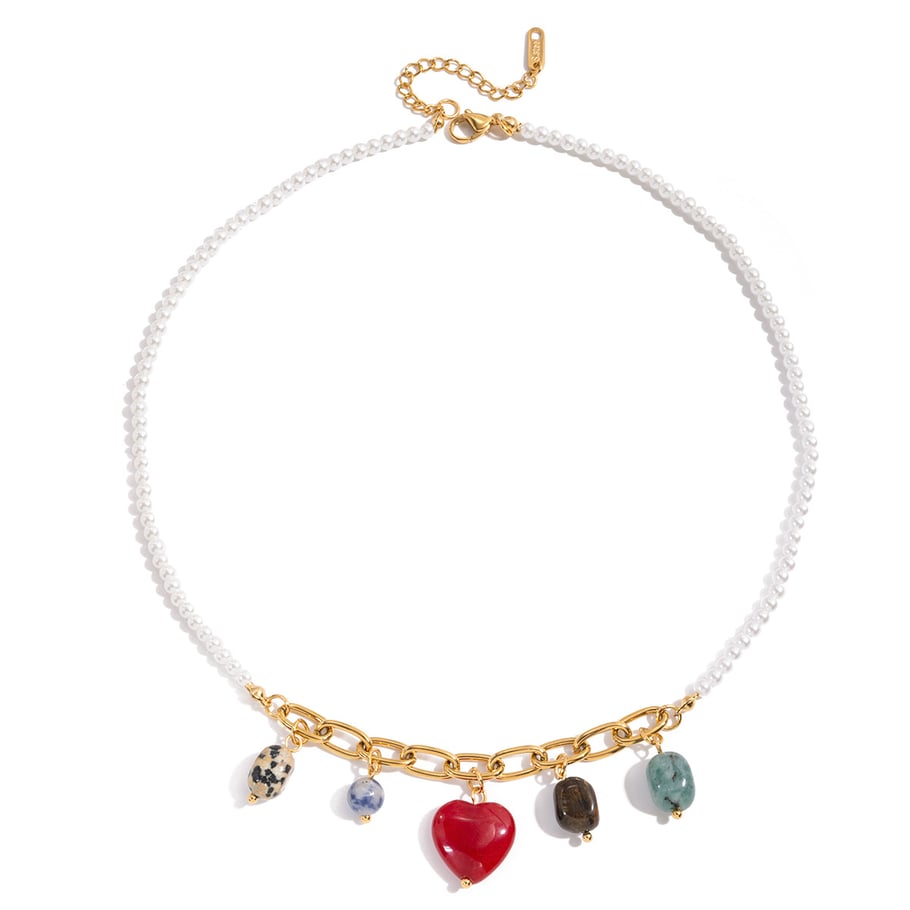 1 Stück glänzendes Herz Edelstahl Gold Farbe Naturstein Damen Anhänger Halsketten