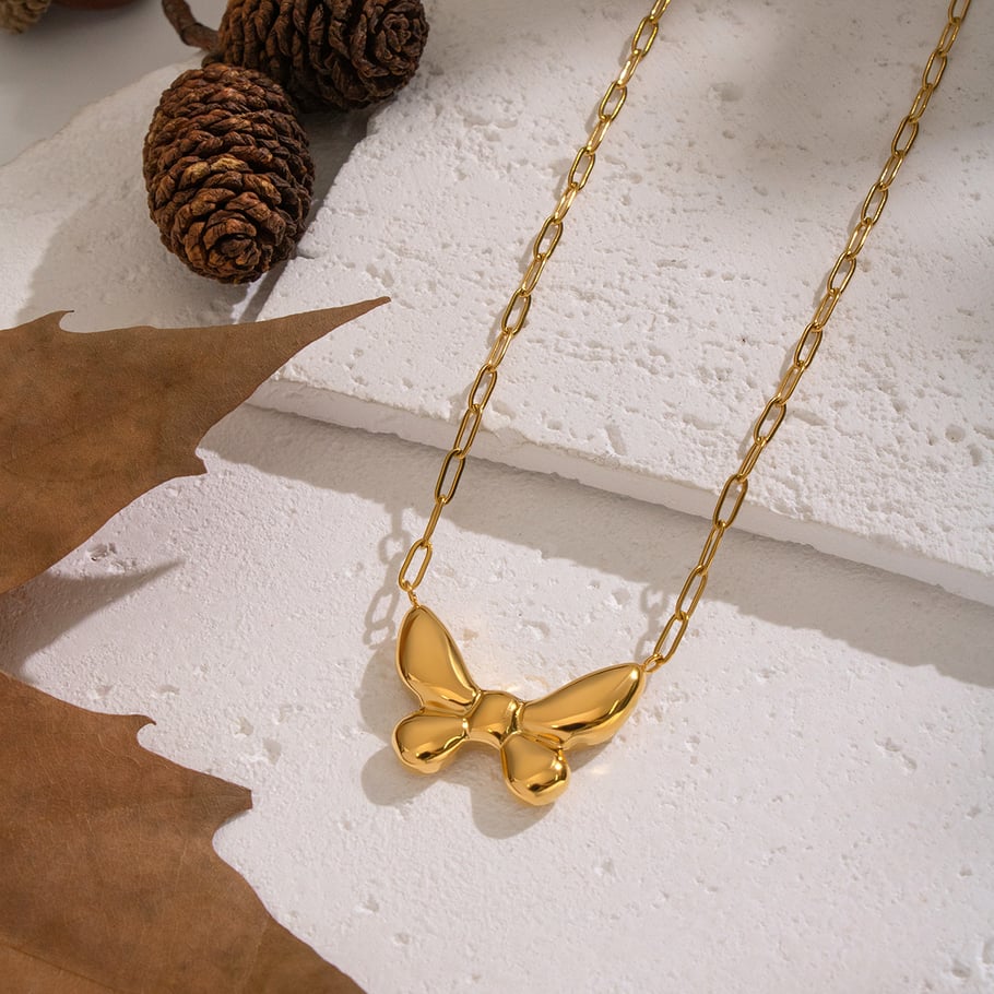1 collar con colgante de mariposa de acero inoxidable color dorado h5Imagen4