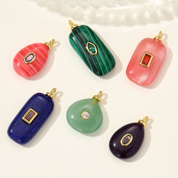 1 colgante retro rectangular de cobre con piedra natural y circonita para mujer.