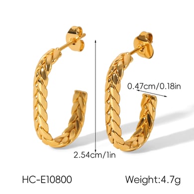 1 paio di orecchini a cerchio in acciaio inossidabile color oro a forma di C h5 Immagine2