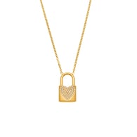 P061-Collar de circonitas con candado de amor dorado 41+5cm 