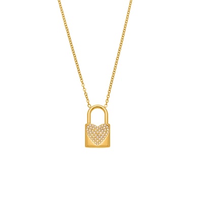 1 collar con colgante de circonita de color dorado y acero inoxidable con candado brillante para mujer h5 