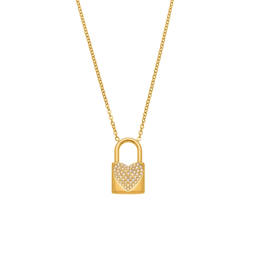 1 collar con colgante de circonita de color dorado y acero inoxidable con candado brillante para mujer