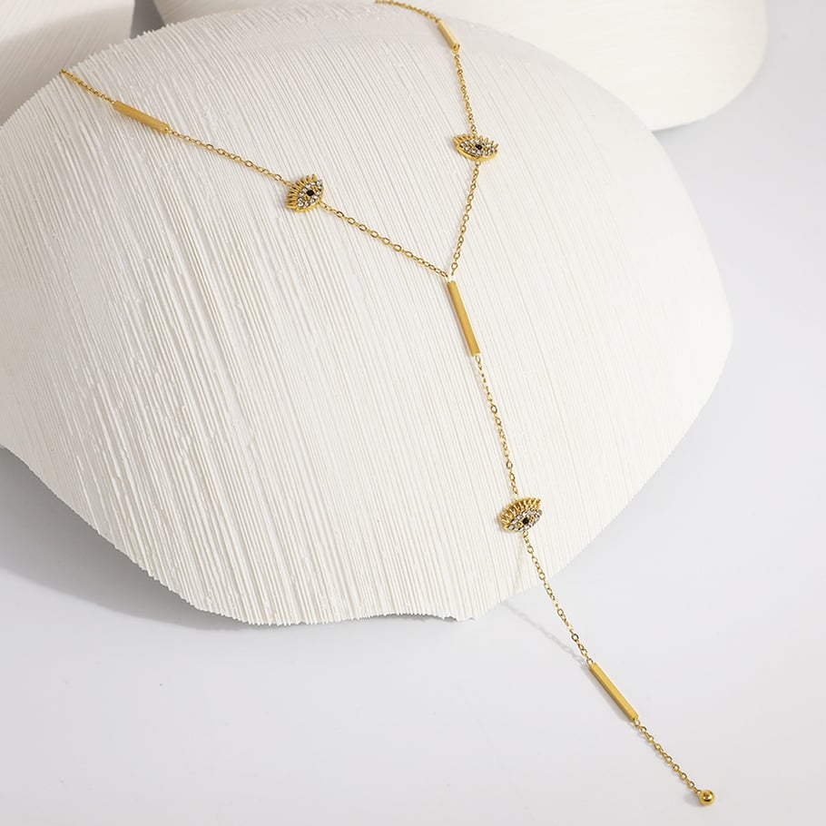 Collier simple en acier inoxydable pour femme, motif œil du diable, étoile et lune h5Image2