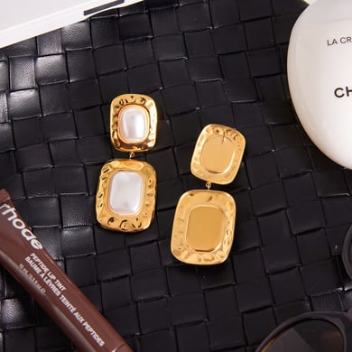 1 paio di splendidi orecchini pendenti rettangolari in acciaio inossidabile color oro da donna h5 Immagine5