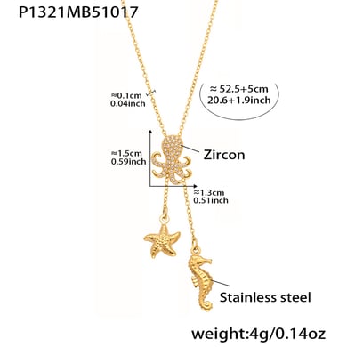 Collier pendentif pour femme en acier inoxydable couleur or et zircon, série Marine, 1 pièce h5 Image2