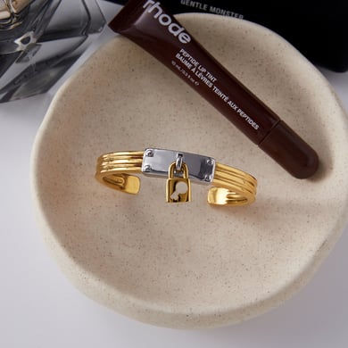Modernes Schloss Edelstahl Gold Farbe Damen Schmuck Sets h5 Bild6