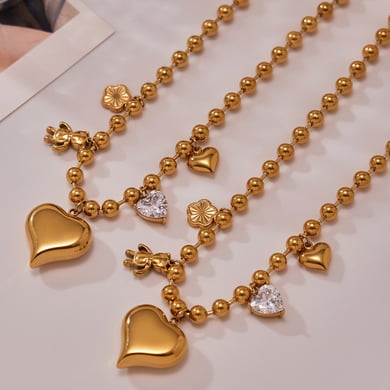 Collier avec pendentif en forme de cœur romantique en acier inoxydable couleur or pour femme, 1 pièce h5 Image3