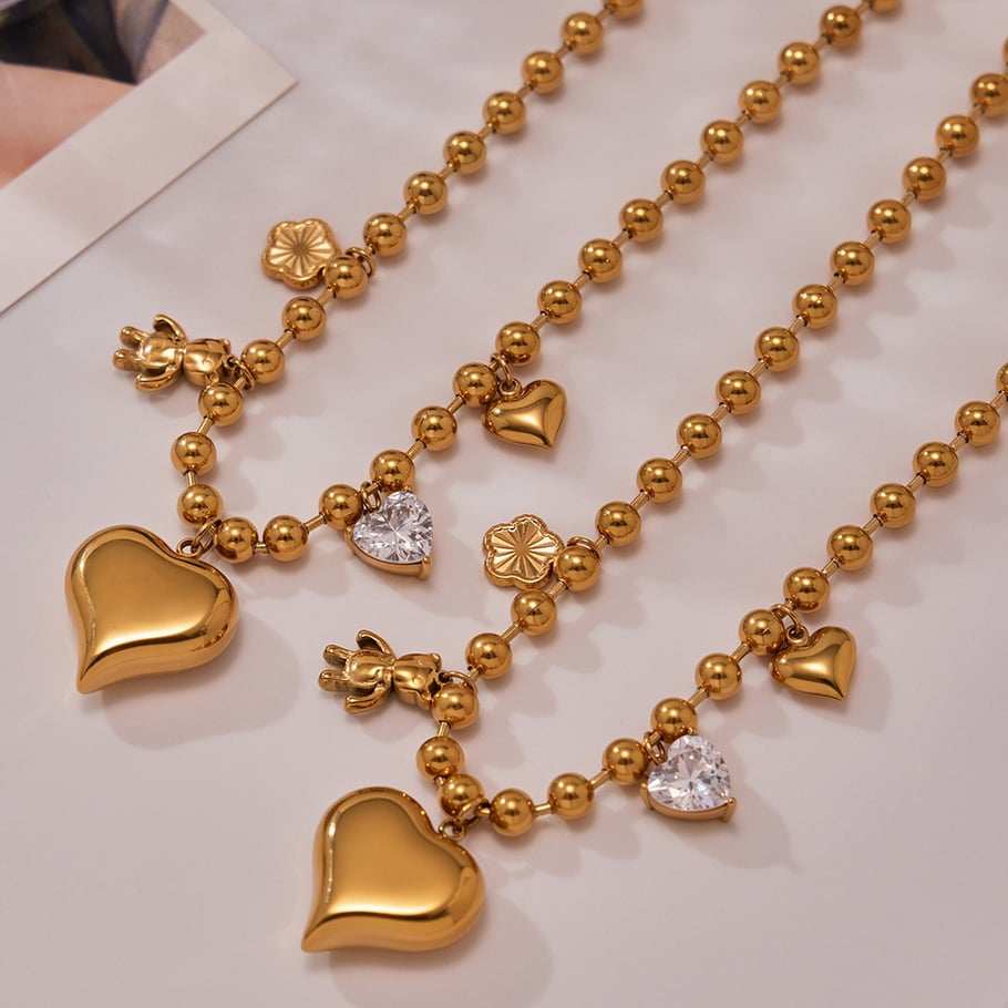 Collier avec pendentif en forme de cœur romantique en acier inoxydable couleur or pour femme, 1 pièce h5Image3