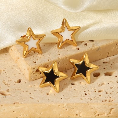 1 paio di orecchini a bottone in acciaio inossidabile color oro con stella smaltata h5 Immagine4