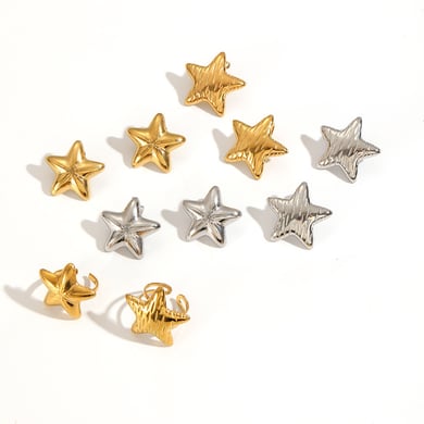 Set di orecchini a forma di stella in acciaio inossidabile color oro h5 Immagine3