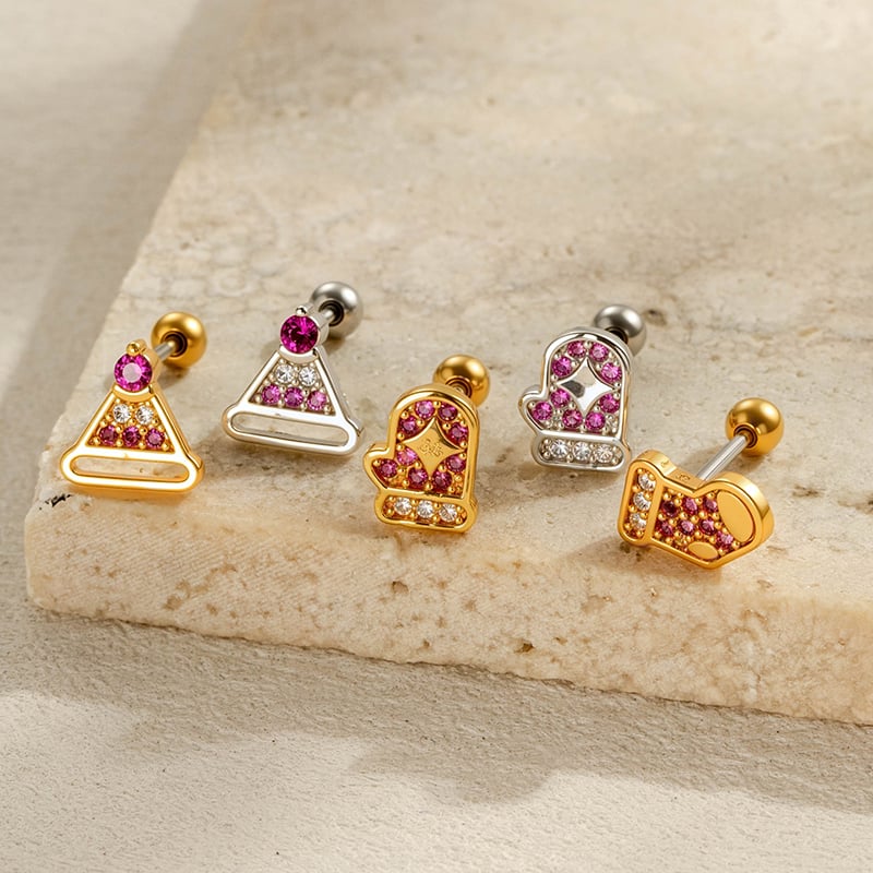 1 stuk kerst koperen gouden zirkoon piercing oorbellen voor dames h5Afbeelding3