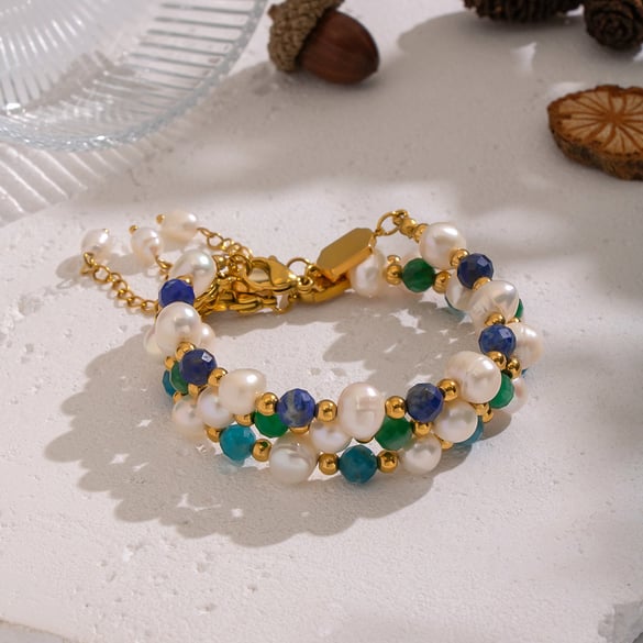 1 Stück elegantes Armband aus Edelstahl mit Natursteinperlen 2