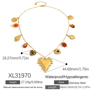 Collier avec pendentif en forme de cœur et de fleur en acier inoxydable pour femme, 1 pièce h5 