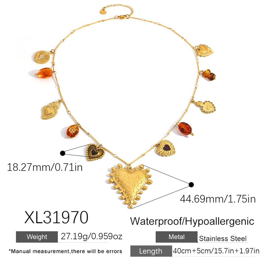 Collier avec pendentif en forme de cœur et de fleur en acier inoxydable pour femme, 1 pièce