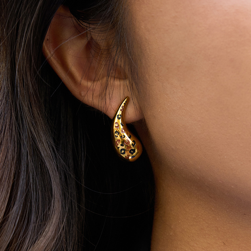 Stylish Leopard Print Stainless Steel Gold Color Women's Jewelry Sets Picture3