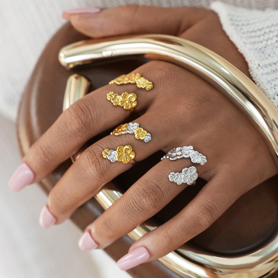 1 Piece Simple Retro Flower Stainless Steel Gold Color Women's Statement Rings h5Picture4