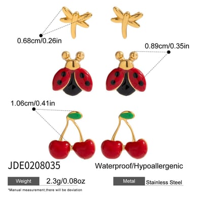1 set di orecchini da donna in acciaio inossidabile color oro con ciliegia vivida h5 Immagine2