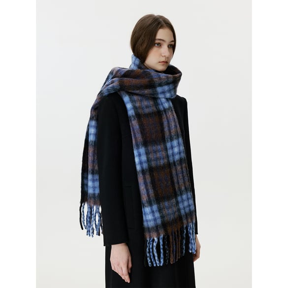 1 stuk klassieke blauwe geruite wollen dames wintersjaals 2