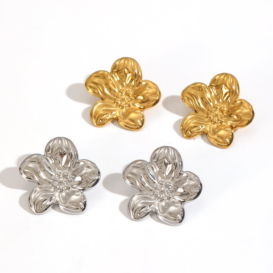1 paire de boucles d'oreilles à tige en acier inoxydable couleur or en forme de fleur h5Image3