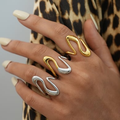 1 Piece  Simple Irregular Shape Stainless Steel  Gold Color Women's Statement Rings h5 Picture4