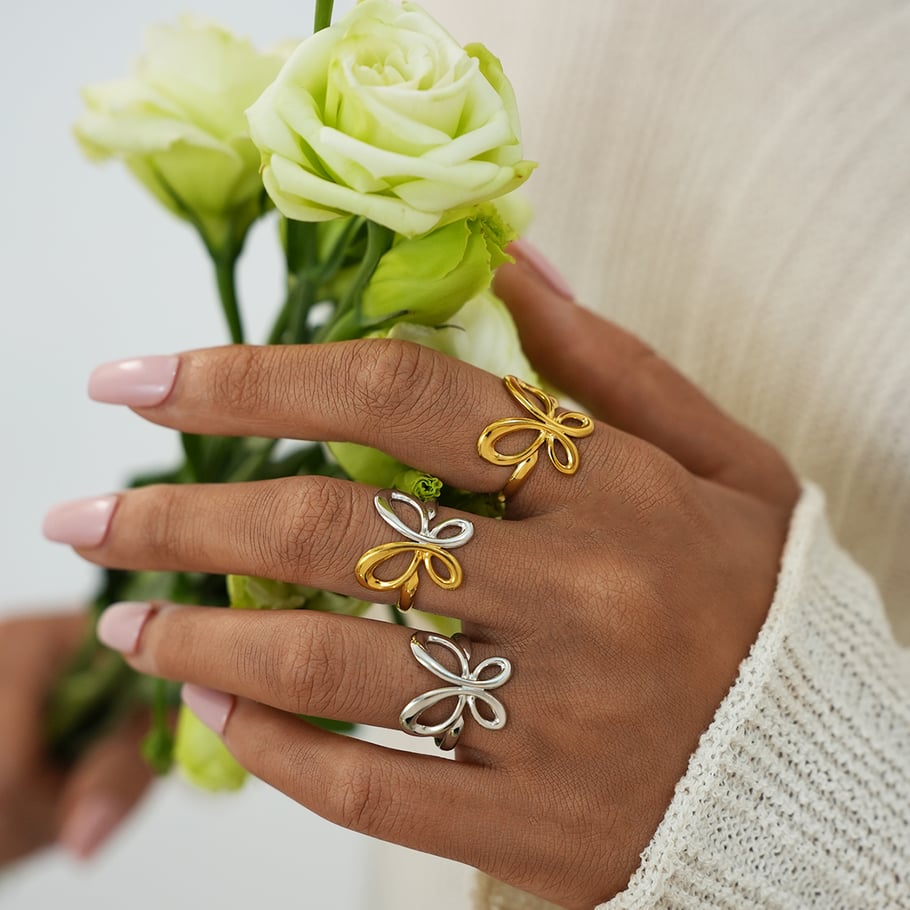 1 Piece Retro Butterfly Stainless Steel Gold Color Women's Statement Rings h5Picture4
