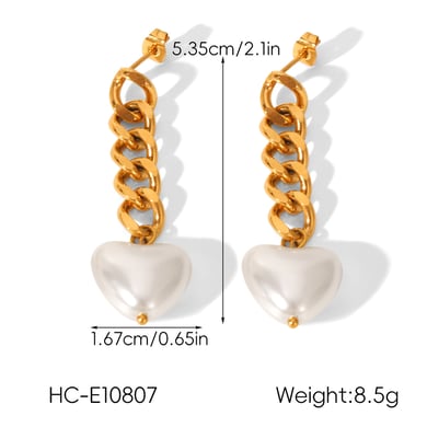 1 paio di orecchini pendenti con perle a forma di cuore color oro in acciaio inossidabile h5 Immagine2