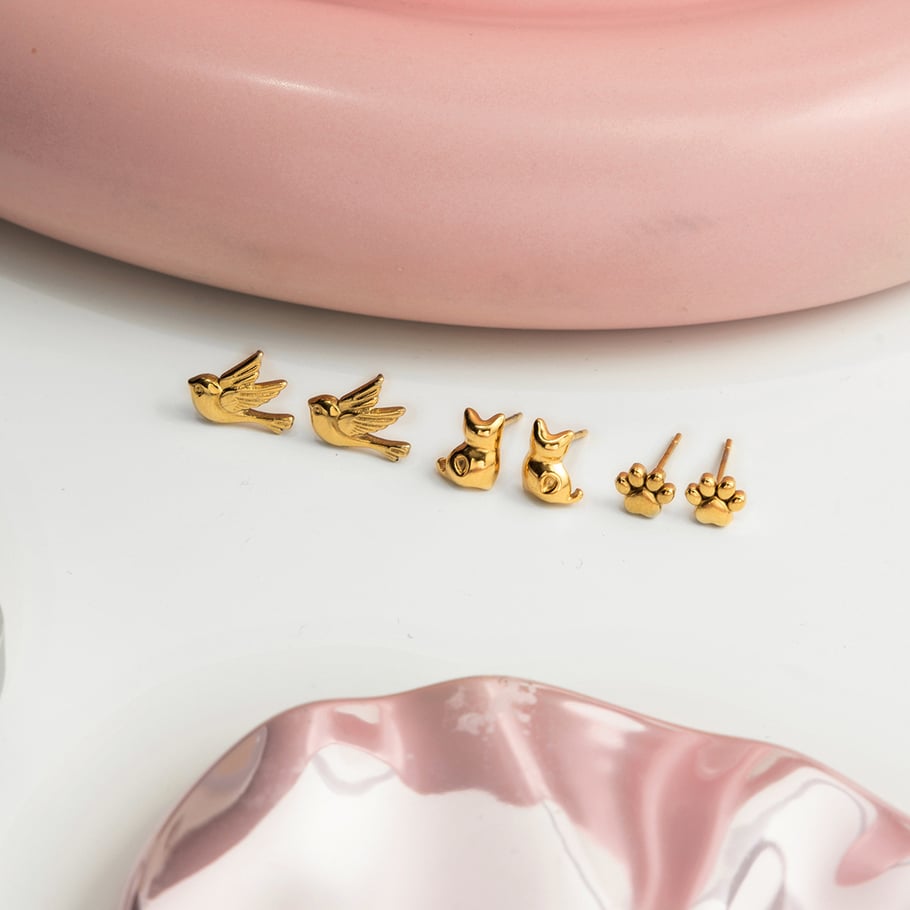 1 Set Vivid Animal Edelstahl Gold Farbe Damen Ohrring Sets h5Bild6