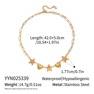 1 Stück Halskette mit Herz-Stern-Anhänger aus Edelstahl in Goldfarbe h5 