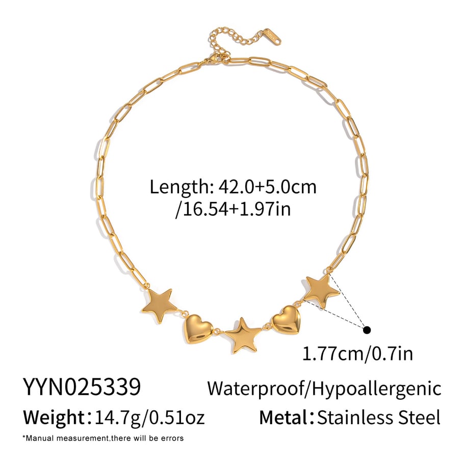 1 collar con colgante de corazón y estrella de acero inoxidable en color dorado.