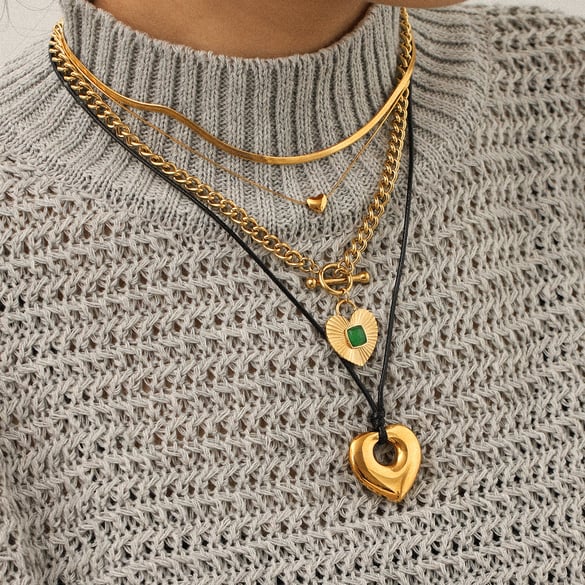 1 Piece Heart Stainless Steel Gold Color Pendant Necklace 2