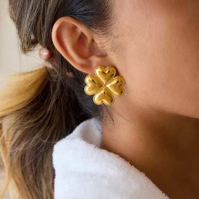 1 Paar wunderschöne Kleeblatt-Ohrstecker aus Edelstahl in Goldfarbe für Damen h5 Bild3