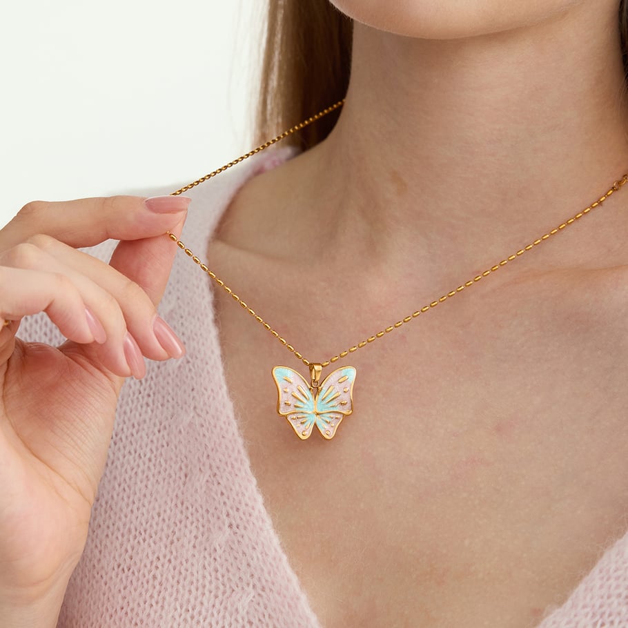 1 Piece Designable Butterfly Stainless Steel Gold Color Women's Pendant Necklaces h5Picture5