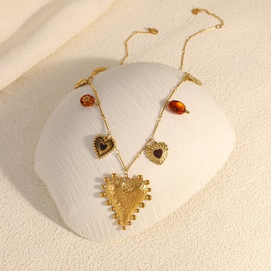 Collier avec pendentif en forme de cœur et de fleur en acier inoxydable pour femme, 1 pièce h5 Image4