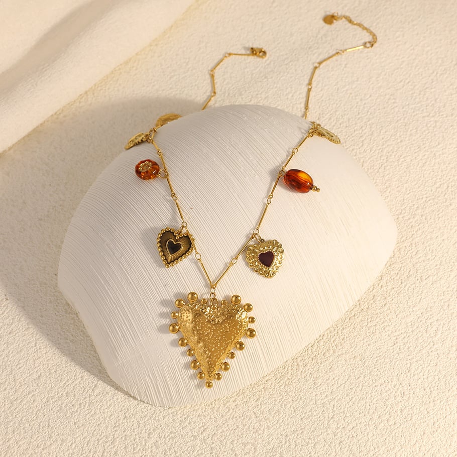 Collier avec pendentif en forme de cœur et de fleur en acier inoxydable pour femme, 1 pièce h5Image4