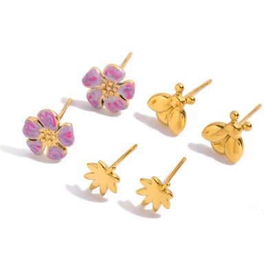 1 set di orecchini da donna in acciaio inossidabile color oro con fiore romantico h5 