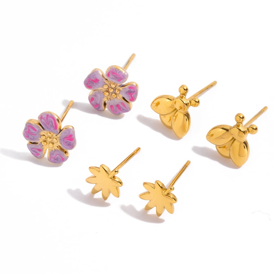 1 set di orecchini da donna in acciaio inossidabile color oro con fiore romantico 