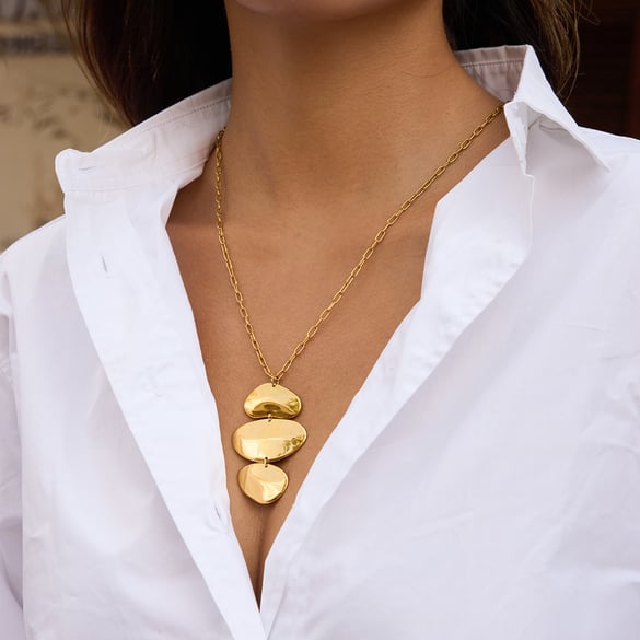 Schlanke, unregelmäßige, ovale Schmucksets aus Edelstahl in Goldfarbe für Damen
