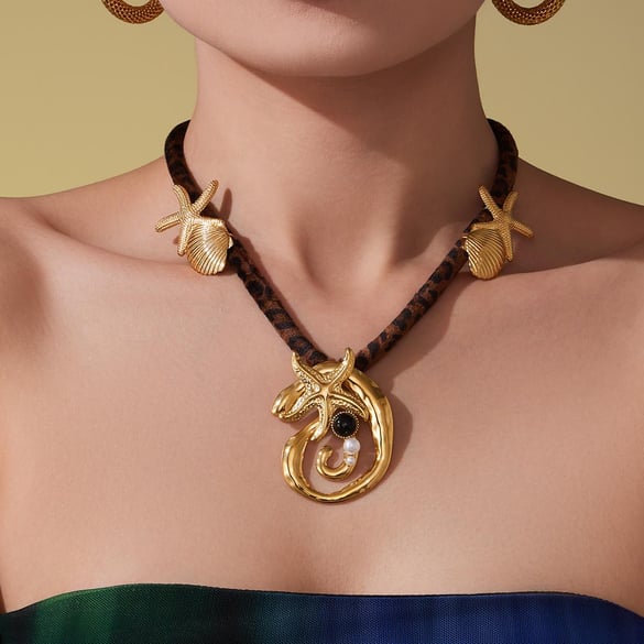 1 pezzo di collana con ciondolo da donna in acciaio inossidabile color oro alla moda 2