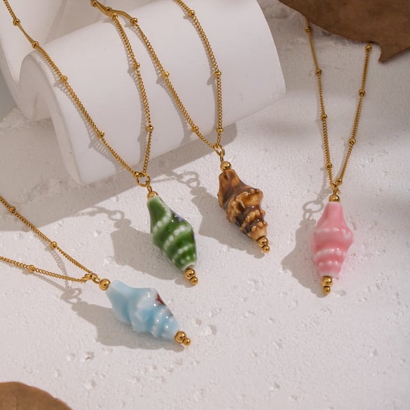 Collier pendentif conque en acier inoxydable 1 pièce 2