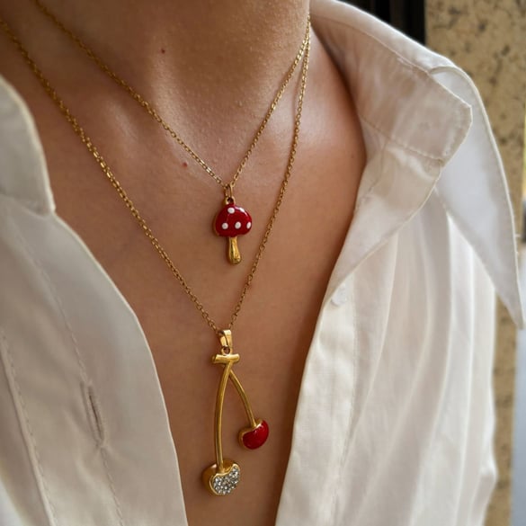 1 Piece Enamel Cherry Pendant Necklace