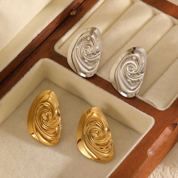 1 Pair Vortex Pattern Stainless Steel Gold Color Stud Earrings 2