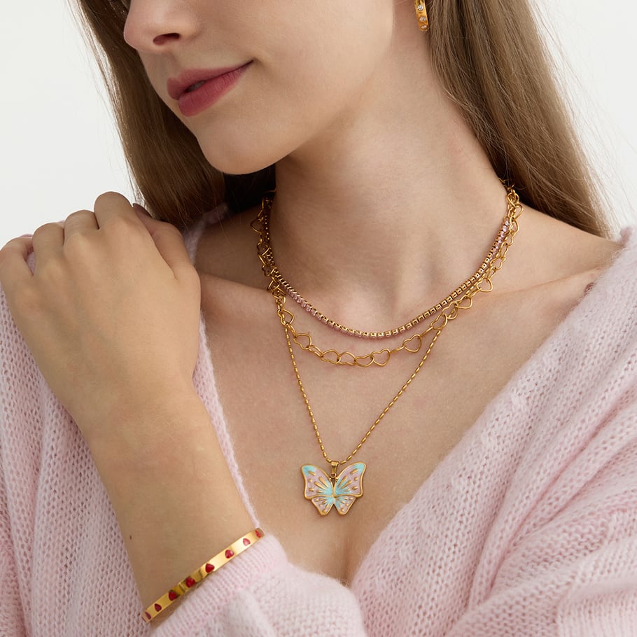 1 Piece Designable Butterfly Stainless Steel Gold Color Women's Pendant Necklaces h5Picture6